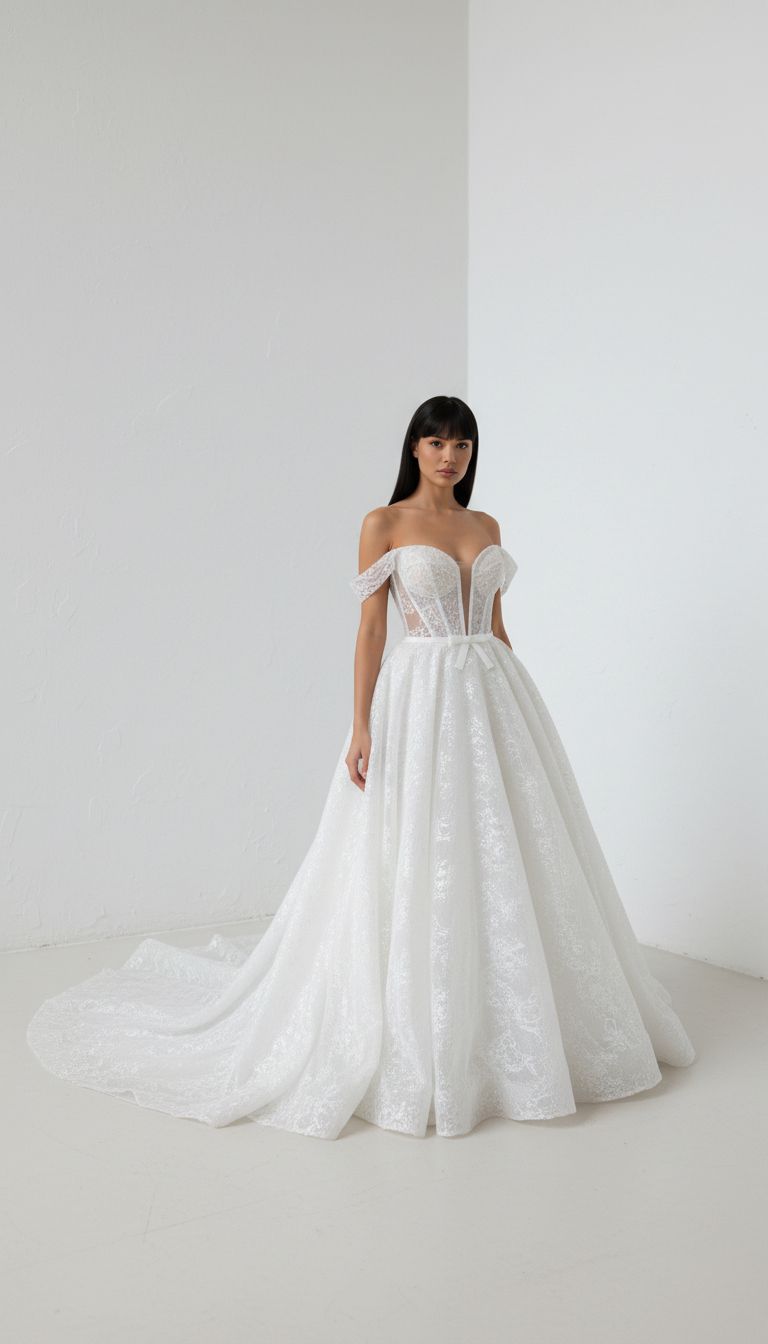 שמלת כלה נסיכותית off-shoulder